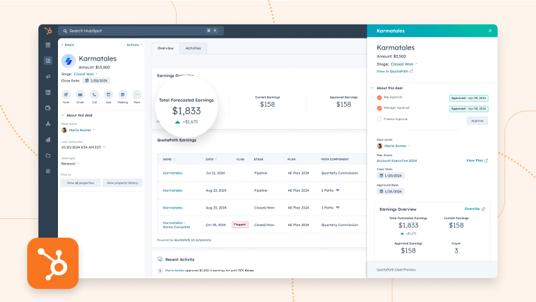 hubspot commission tracking with QuotaPath