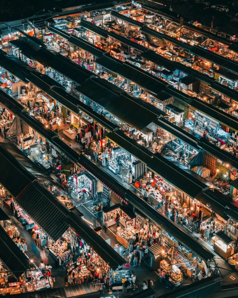 overhead view of market