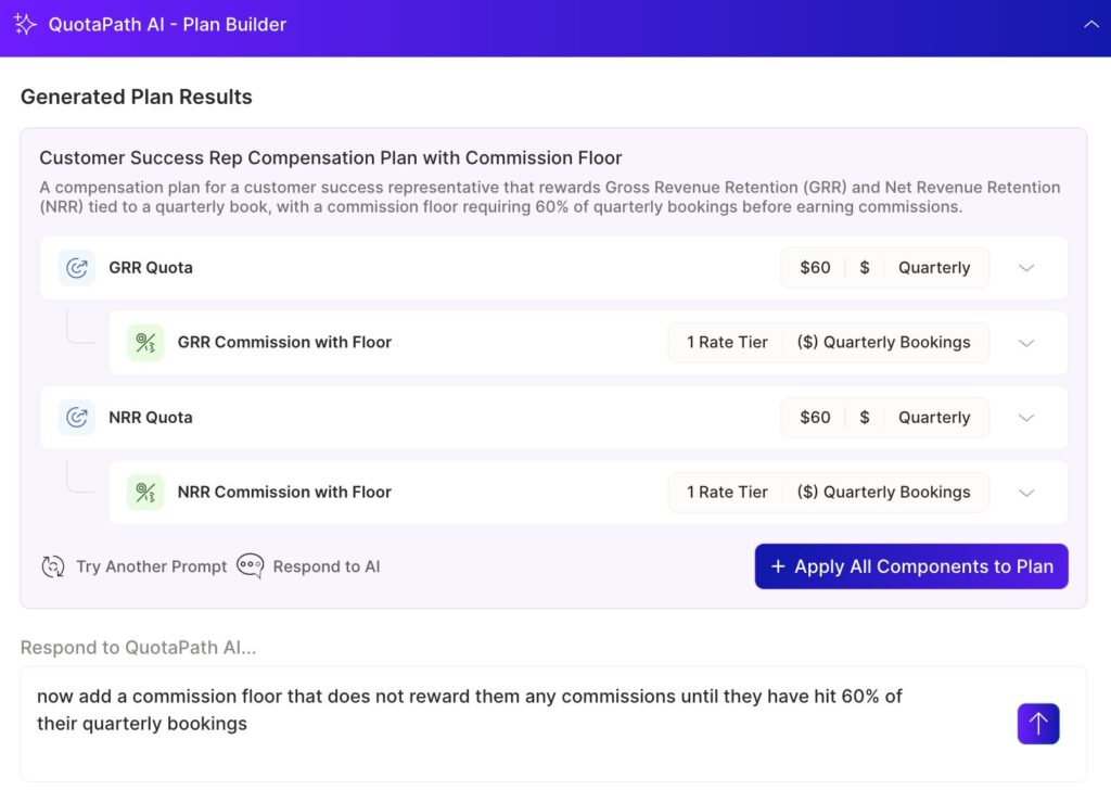 AI in QuotaPath to build compensation plans